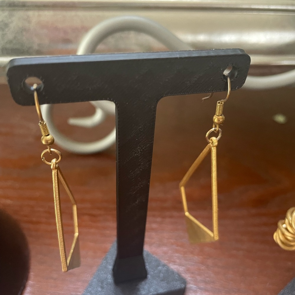 Handcrafted Geometric Gold Tone Dangle Earrings- NWOT - Picture 5 of 5